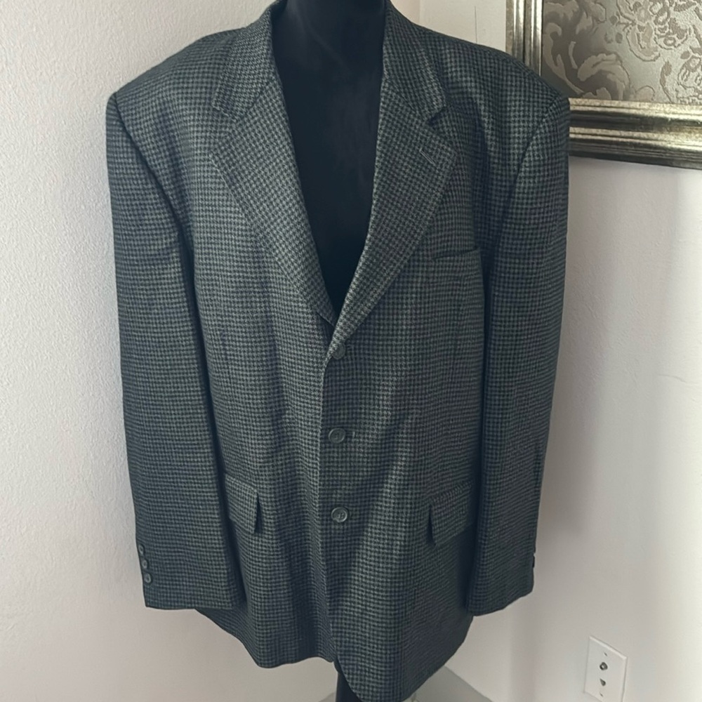 Protocol men’s Sz 44‎ gray black houndstooth 100% Wool sport coat blazer